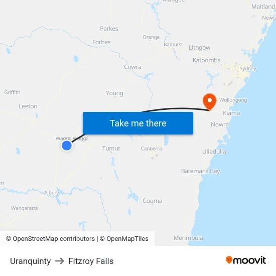 Uranquinty to Fitzroy Falls map