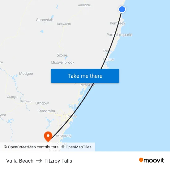 Valla Beach to Fitzroy Falls map
