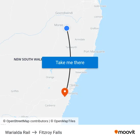 Warialda Rail to Fitzroy Falls map
