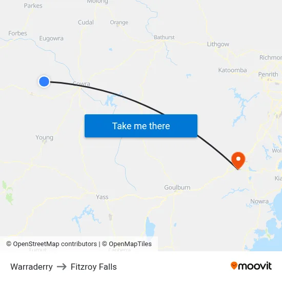 Warraderry to Fitzroy Falls map