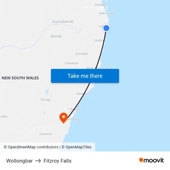 Wollongbar to Fitzroy Falls map