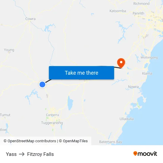 Yass to Fitzroy Falls map