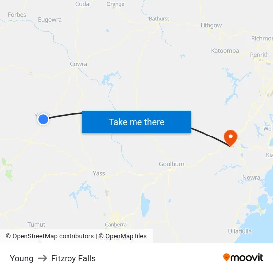 Young to Fitzroy Falls map