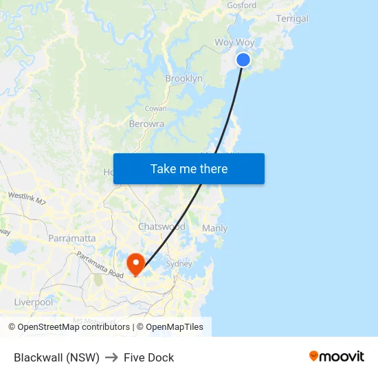 Blackwall (NSW) to Five Dock map