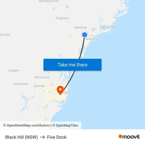 Black Hill (NSW) to Five Dock map