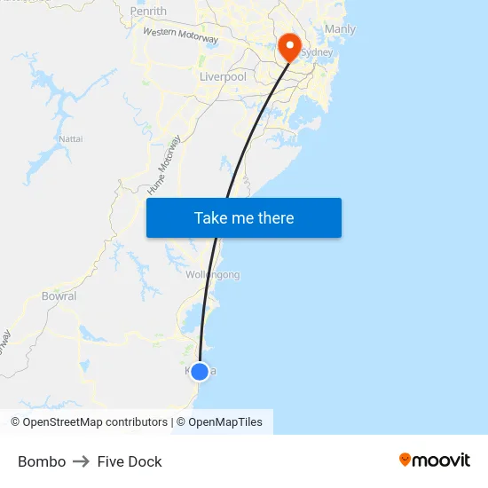 Bombo to Five Dock map
