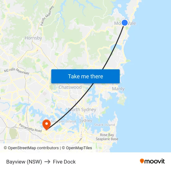 Bayview (NSW) to Five Dock map