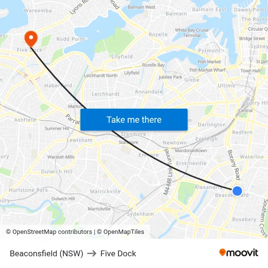 Beaconsfield (NSW) to Five Dock map