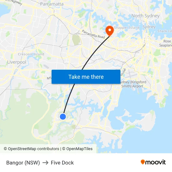 Bangor (NSW) to Five Dock map