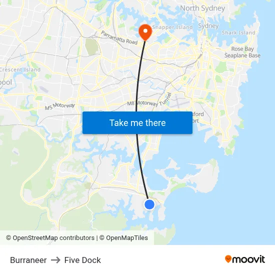 Burraneer to Five Dock map