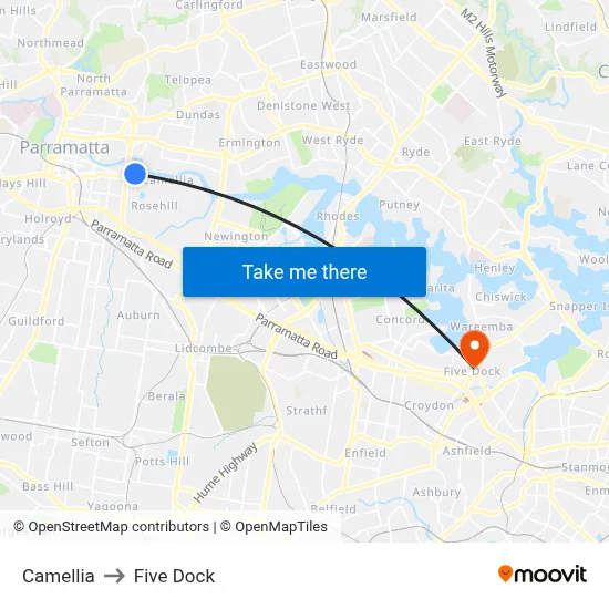 Camellia to Five Dock map