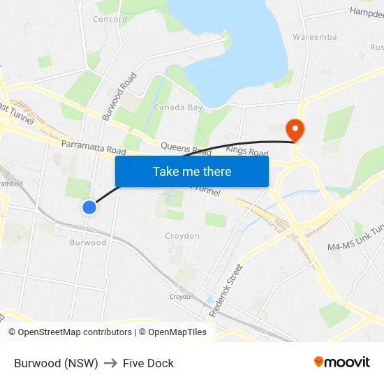 Burwood (NSW) to Five Dock map
