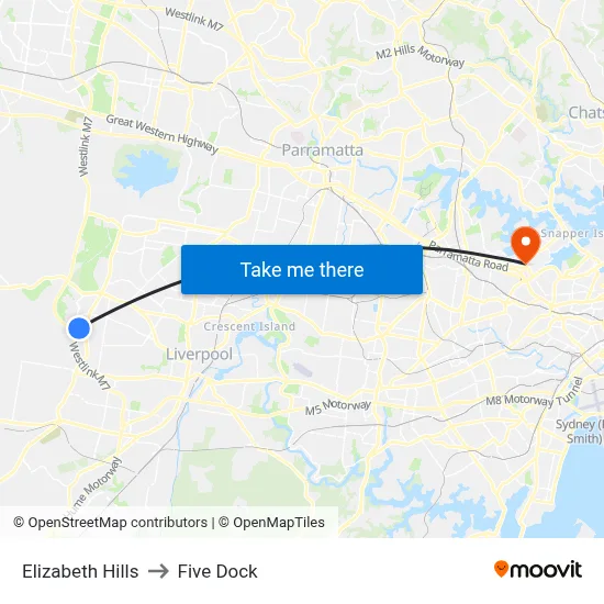 Elizabeth Hills to Five Dock map