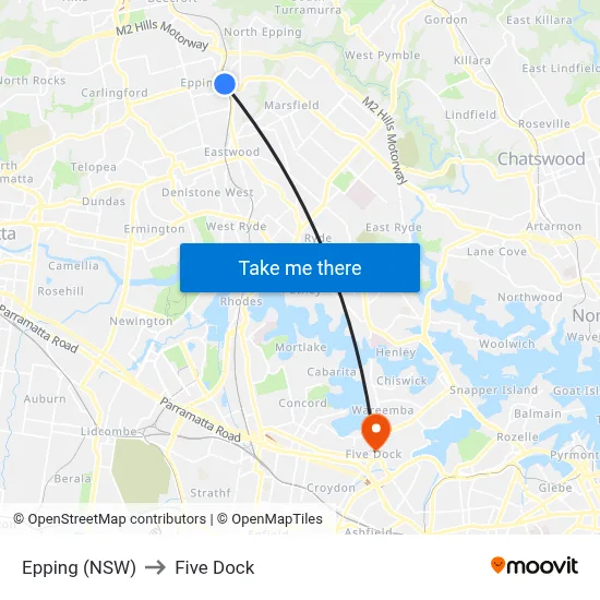 Epping (NSW) to Five Dock map
