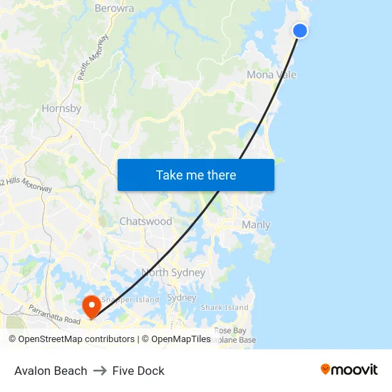 Avalon Beach to Five Dock map
