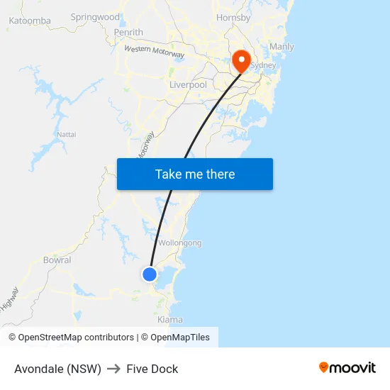 Avondale (NSW) to Five Dock map