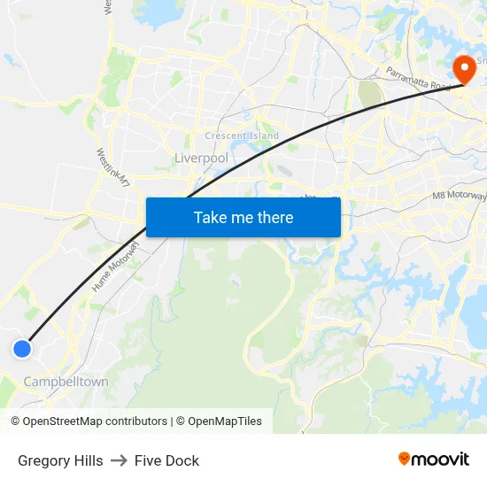 Gregory Hills to Five Dock map