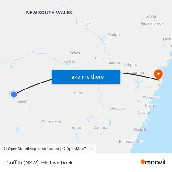 Griffith (NSW) to Five Dock map