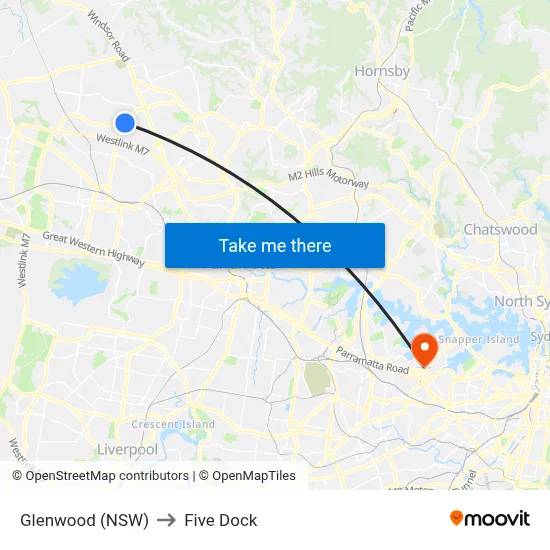 Glenwood (NSW) to Five Dock map