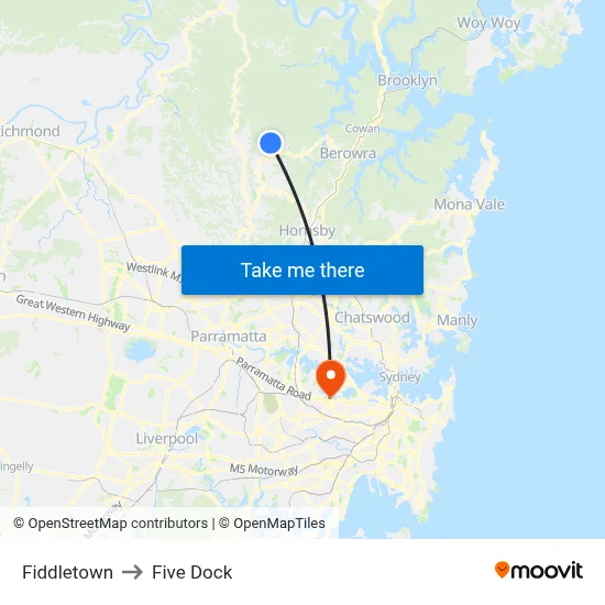 Fiddletown to Five Dock map