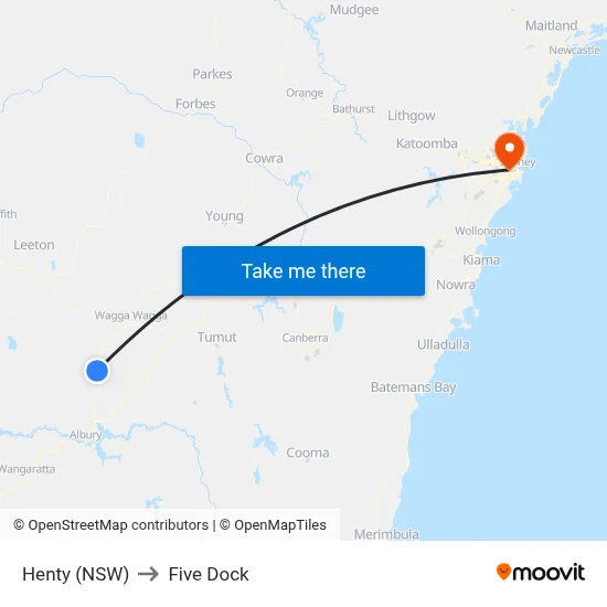 Henty (NSW) to Five Dock map