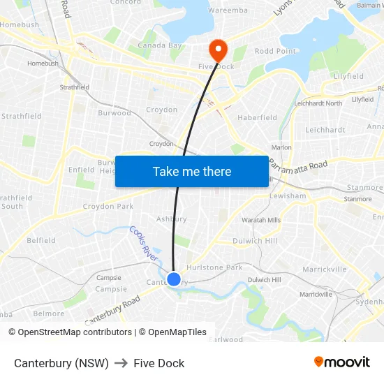 Canterbury (NSW) to Five Dock map