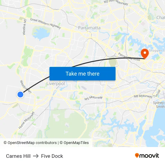Carnes Hill to Five Dock map