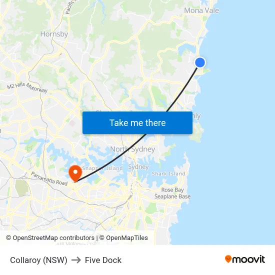 Collaroy (NSW) to Five Dock map