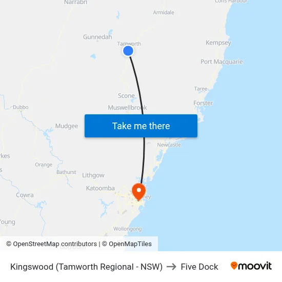 Kingswood (Tamworth Regional - NSW) to Five Dock map
