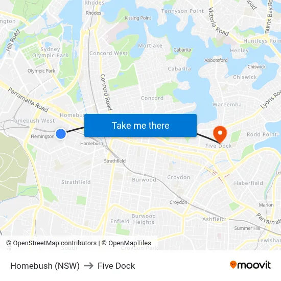 Homebush (NSW) to Five Dock map