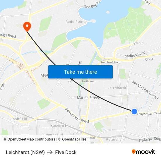 Leichhardt (NSW) to Five Dock map
