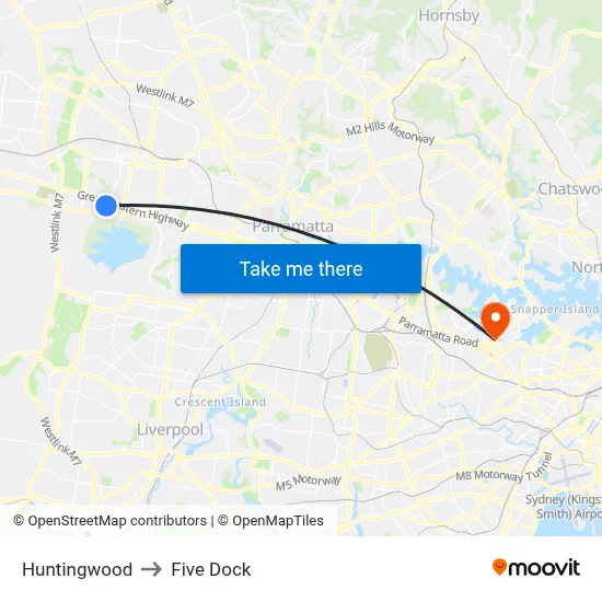 Huntingwood to Five Dock map