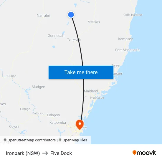 Ironbark (NSW) to Five Dock map