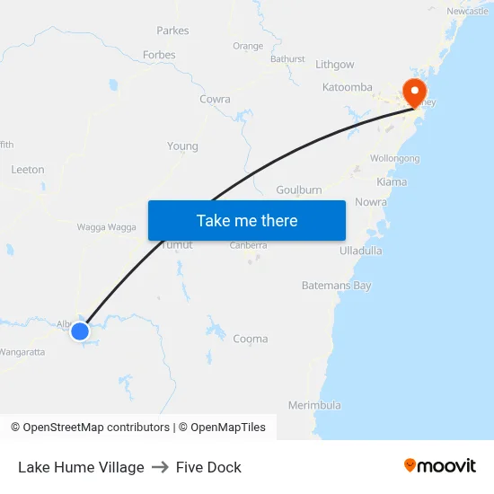 Lake Hume Village to Five Dock map