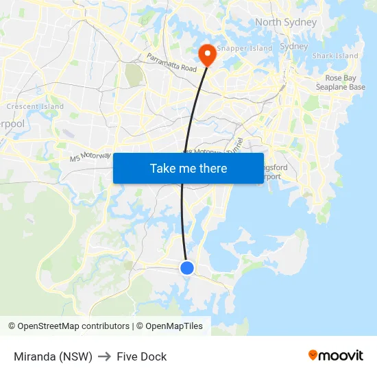 Miranda (NSW) to Five Dock map