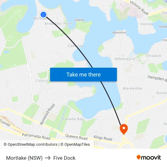 Mortlake (NSW) to Five Dock map