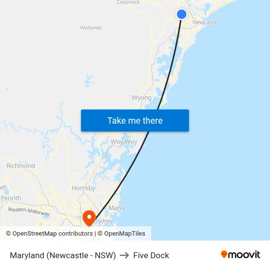 Maryland (Newcastle - NSW) to Five Dock map