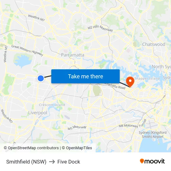 Smithfield (NSW) to Five Dock map