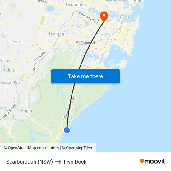 Scarborough (NSW) to Five Dock map