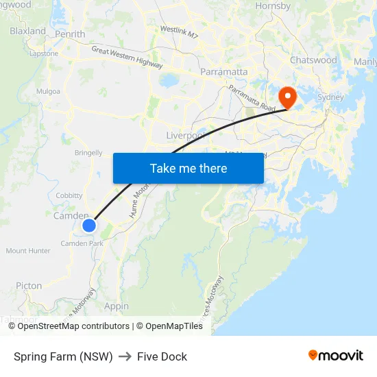 Spring Farm (NSW) to Five Dock map