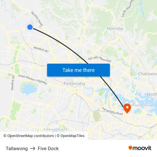 Tallawong to Five Dock map