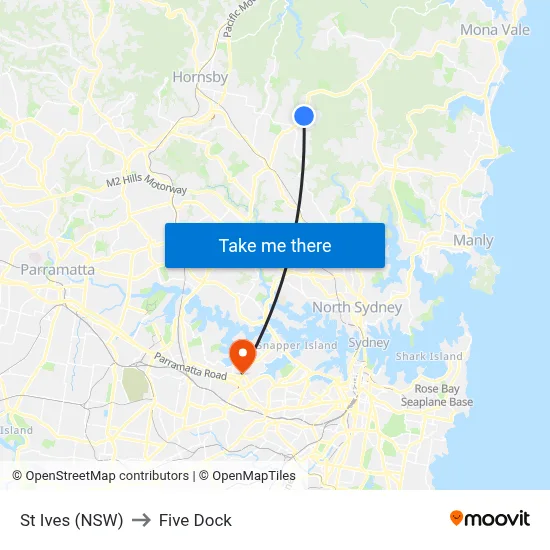 St Ives (NSW) to Five Dock map