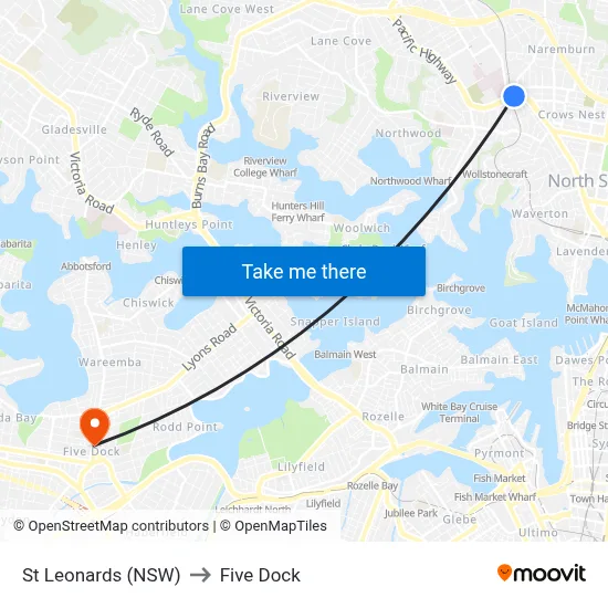 St Leonards (NSW) to Five Dock map