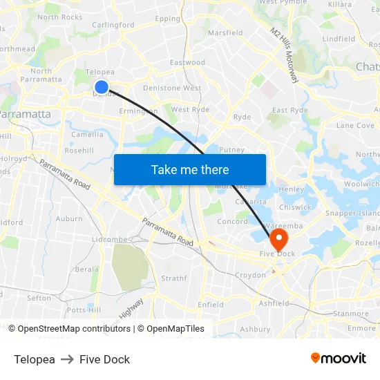 Telopea to Five Dock map