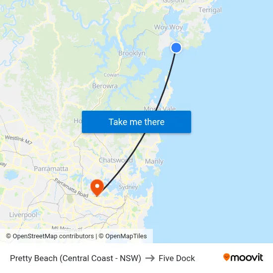 Pretty Beach (Central Coast - NSW) to Five Dock map