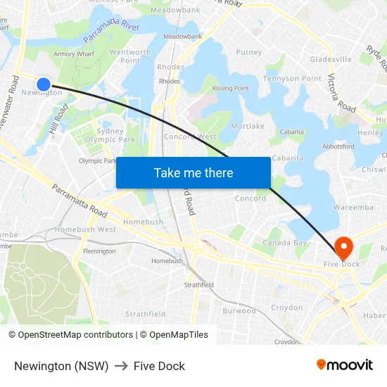 Newington (NSW) to Five Dock map