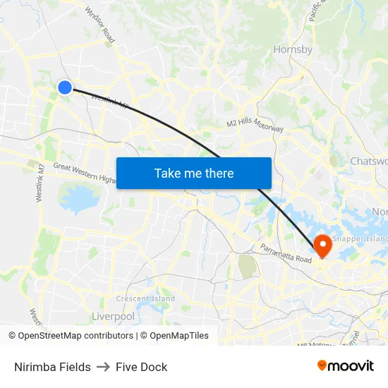 Nirimba Fields to Five Dock map