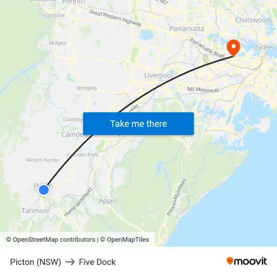 Picton (NSW) to Five Dock map
