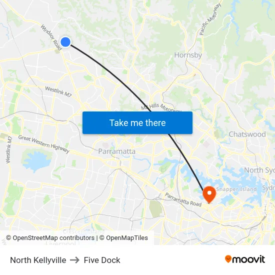 North Kellyville to Five Dock map