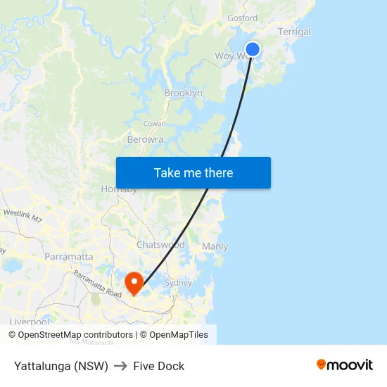 Yattalunga (NSW) to Five Dock map